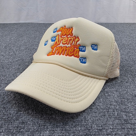 Hyde Park You Arent Invited Beige Trucker Hat Smiley Face‎ Embroidery Mesh Cap